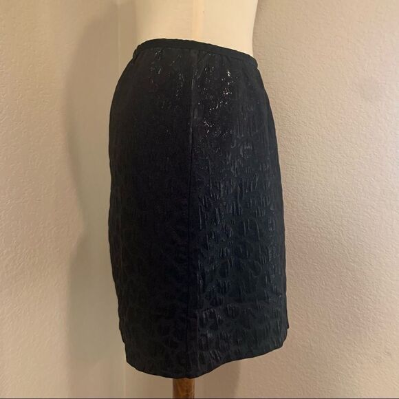 Black Leopard Print Shiny Skirt Size 14 Metallic Tonal Black On Black - Picture 4 of 11